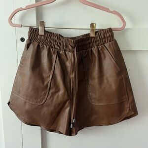 Brown Leather Women Shorts